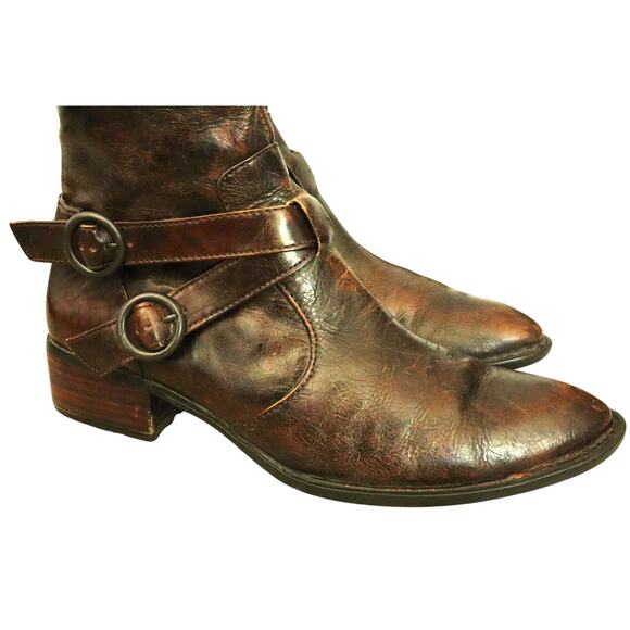 Born Crown Brown Leather Tall Riding Boots Low Heel Buckle 9 Knee Equestrian - Picture 3 of 10